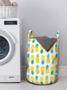 ABAKUHAUS Groen en geel waszak, Hawaïbladeren, wasmand met handgrepen, trekkoordsluiting voor wasserettes, 33 cm breed × 49 cm hoog, appelgroen en zeegroen — thumbnail 2