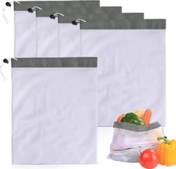 Groentenetzakken herbruikbaar met trekkoord 30x38cm 10 stuks wit grijs — thumbnail 1