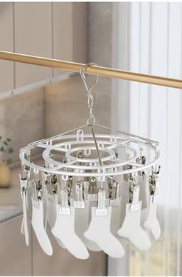 Droogrek voor Kleding met 24 Clips, Rotatable en Winddicht, Ideaal voor Sokken en Ondergoed, Wit — thumbnail 5