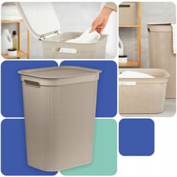 Rotho BRISEN 50L wasmand met deksel - beige kunststof — thumbnail 3