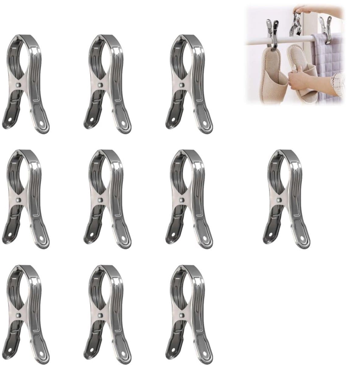 10 stuks - Winddichte clips van roestvrij staal - Clips voor zwembadafdekkingen - Gordijnclips - Wasknijpers van metaal - Sterk en duurzaam - Roest niet snel - Zilver - 2*13 cm - Geschikt voor dekbedden, lakens, kleding — afbeelding 1