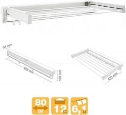 Uittrekbare Wasdroger voor Kleine Ruimtes - Drooglengte 6,7 m, Breedte 80 cm — thumbnail 2