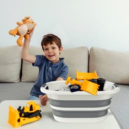 Opvouwbare kunststof wasmand, grijze kunststof opbergbak, wasmand, draagbare wastobbe, witte wasmanden met handgreep voor wasruimte en badkamer - 40L - 60x45x27cm — thumbnail 3