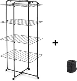Brabantia HangOn Droogtoren - 30m - Inklapbaar wasrek - met Wasknijpertasje - Matt Black — thumbnail 1