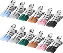 Set van 12 RVS Klemmen voor Kleding met Haken - Winddichte Kleuren Kledingknijpers - Stevige Kledingclips voor Buiten - Ideaal voor Kledinglijn, Chipzakken en Voedsel — thumbnail 1