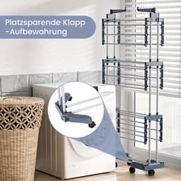 "Verstelbaar 4‑lagen droogrek met opvouwbare vleugels en wieltjes – Groot RVS kledingrek voor binnen en buiten" — thumbnail 4