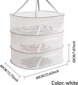 Droogrek voor kleding - Drielaags hangdroogrek van gaas - Opvouwbaar - Met ritssluiting - Geschikt voor het drogen van planten, knoppen, fruit, bloemen, groenten, stoffen, enz. — thumbnail 1