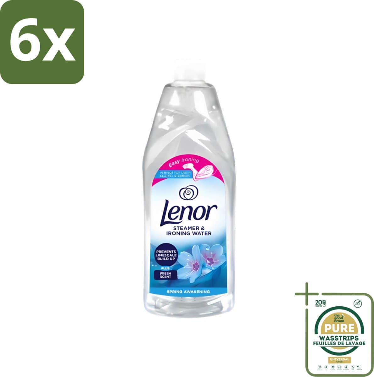 Lenor - Strijkwater - Spring Awakening - Textielverfrisser - 1000 ml - Voordeelverpakking - 6 stuks - Frisse geur - Soepel gestreken — afbeelding 1