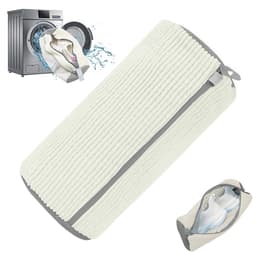 1 stuk - Schoenenzak - Waszak - Schoenwaszak - Schoenen waszak - Met 360° reinigingsfleece en ritssluiting - Herbruikbare netschoenen - Waszak - Voor wasmachine en droger - Gebroken wit - 19*39 cm — thumbnail 1