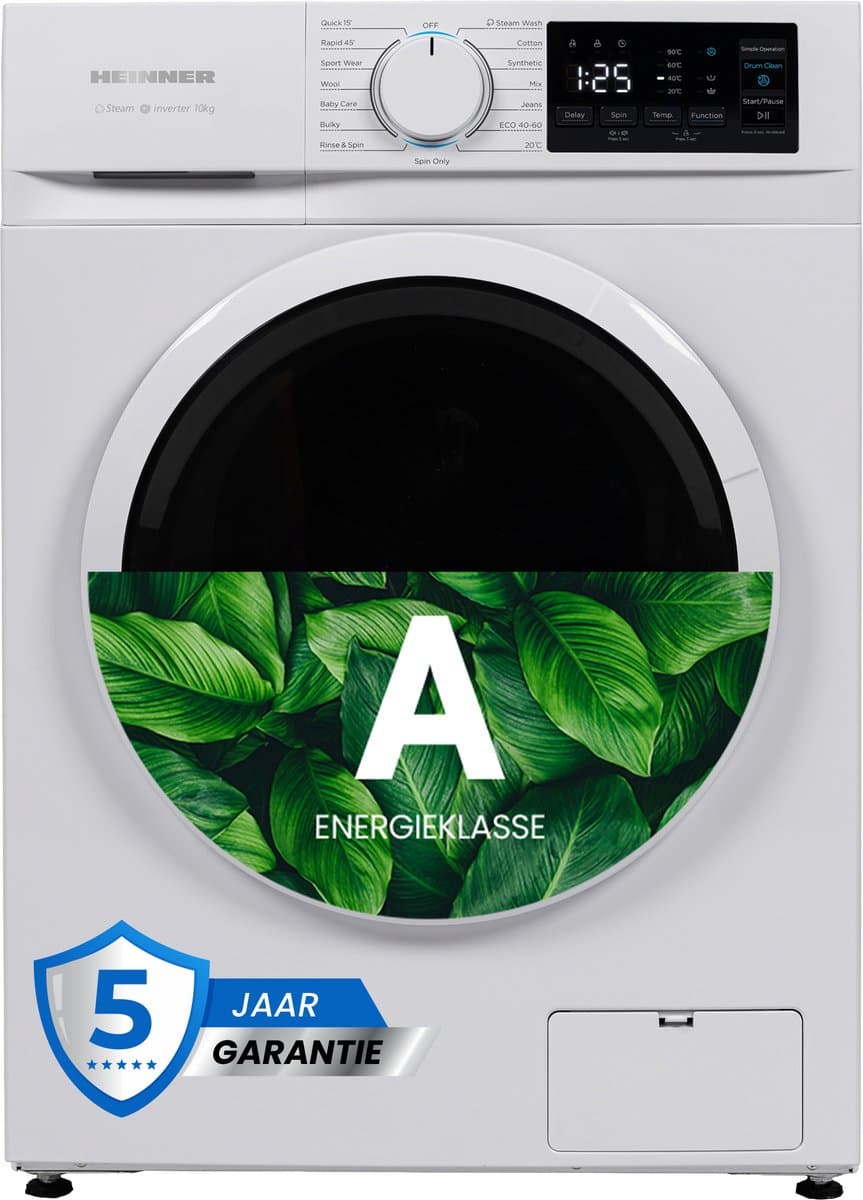 Heinner HWM-M1014IVNA+++ Wasmachine 10 kg – 1400 tpm – Inverter Motor – Energieklasse A – 15 Wasprogramma’s met Stoomfunctie en Baby Care-programma – Kinderslot – Wit – 5 Jaar Garantie — afbeelding 1