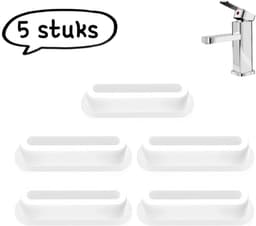 5-delige overloopdeksel - gootsteen/wastafel/aanrechtblad zijkant gat - ovale stop voor overloopgat - lange strip overloopstop voor afdichting - wit — thumbnail 1