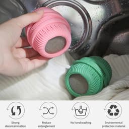 3 stuks siliconen wasballen - anti-klit en gemakkelijk schoon te maken - kledingverzorgings- en reinigingsballen - wasmachine-schrobballen - 7 * 4,5 cm - geschikt voor wasmachine-onderhoud thuis - lichtblauw + groen + roze — thumbnail 4