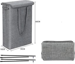 Smalle Wasmand met Deksel 45L, Opvouwbare Wasmand voor Vuile Was met Draaggreep, Waterafstotend, Ruimtebesparende Wasbox voor Badkamer, Slaapkamer en Wasruimte (Gray) — thumbnail 4