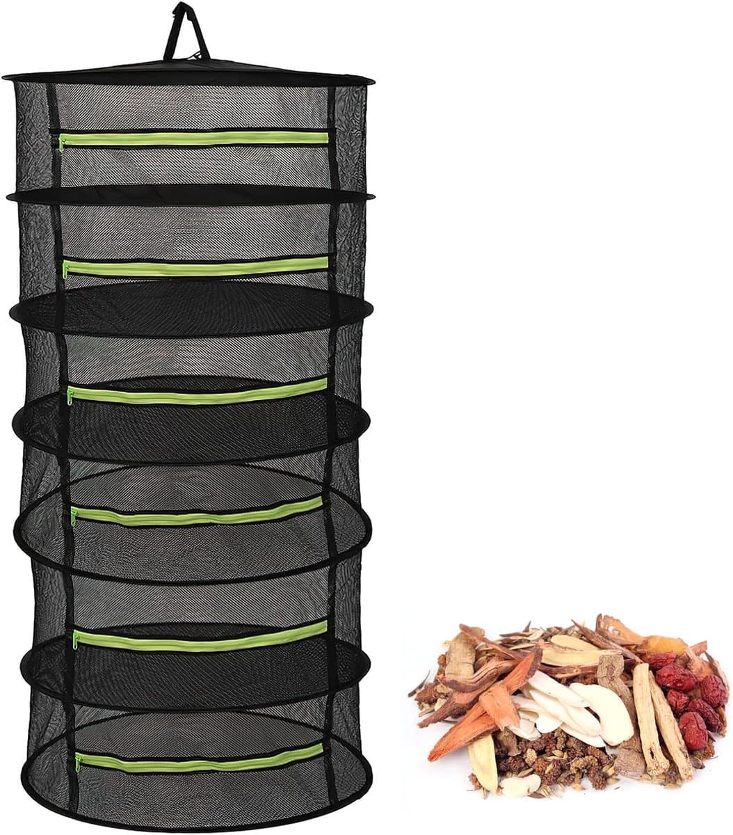 Drying Net for Herbs - 6-Ply Herb Dryer - Hanging Drying Rack with Zip - Foldable Hanging Drying Net for Plants - Spices - Vegetables (6 Layers) — afbeelding 1
