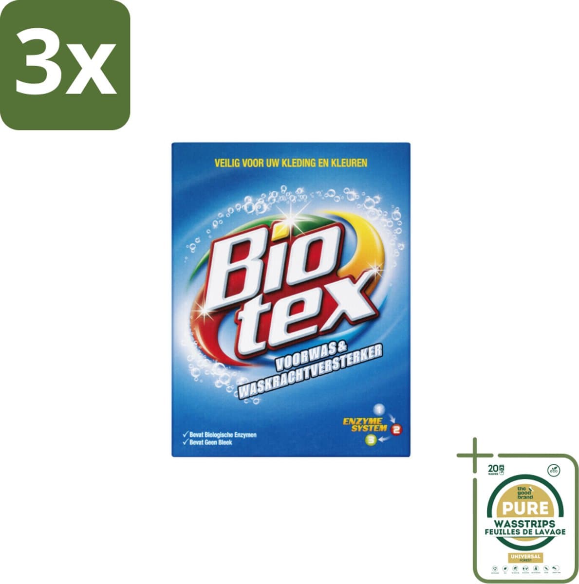 3 x Biotex – Waspoeder - Voorwas & Vlekverwijderaar – Actieve biologische enzymen – 720 g - Grootverpakking - Waspoeder Voorwas - Vlekverwijderaar - Enzymatische Was - Biologisch Waspoeder - Vlekverwijdering — afbeelding 1