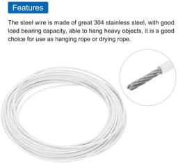 Cosensi - Metalen kabel van roestvrij staal 304 - 10 meter - 5/64 inch (2 mm) - met vinyl coating - voor hangen, drogen, optillen - wit — thumbnail 5