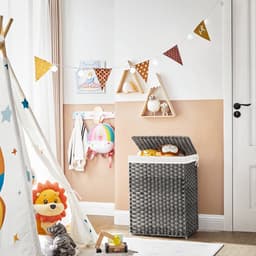 Wasmand, vuilewasmand, 46 x 33 x 60 cm, grijs met uitneembare voering en zijhandvatten, gemakkelijk te verplaatsen en schoon te maken, 90 liter grote capaciteit, stevig en duurzaam materiaal. — thumbnail 5