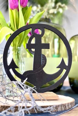 Decoratieve Anker op Houten Sokkel Zwart - 25x25cm - Maritiem Woonaccessoire — thumbnail 5