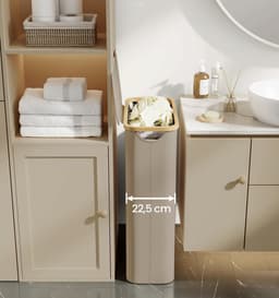 Vedder House - Wasmand - Wasmand met deksel - Beige - 65 liter - Smal - Opvouwbaar - Verwijderbare waszak — thumbnail 3