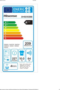 Hisense 5S Serie DH5S102BB - Wasdroger met Energielabel C - Warmtepompdroger - 10kg - ConnectLife - Basket Dry — thumbnail 2