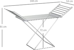 Droogrek - 144x53x96 cm - Opvouwbaar Droogrek Met Verwarming 45-55℃ - Voor Binnengebruik - Metaal - Wit — thumbnail 2