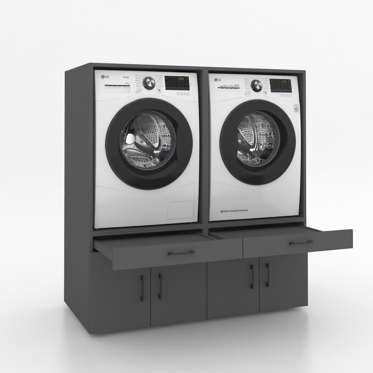 Wasmachinekast Dubbel 134x145x67cm | Ruimtebesparend & Super Stevig | Met Uitschuiflade | Voor Wasmachine en Droger | Antraciet — afbeelding 1