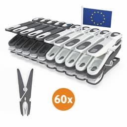 LaundrySpecialist Wasknijpers soft grip - Grijs/wit - 60 stuks - extra lang en stevig - Gemaakt van 85% gerecycled materiaal - wasknijpers plastic - wasknijpers kunststof - knijpers plastic - Made in EU — thumbnail 1
