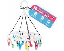 Wasknijpers met 16 zachte clips in diverse kleuren