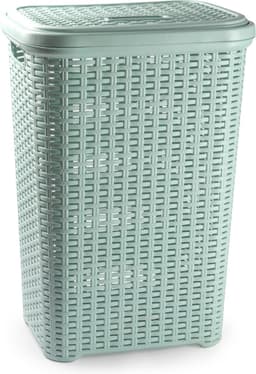 PlasticForte Wasmand met deksel - 60 liter - lichtgroen - rotan - kunststof - L35 x B43 x H62 cm — thumbnail 1