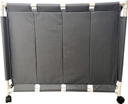 Lowander wasmand met deksel 120 liter - Wassorteerder met 4 vakken - Op wieltjes - Dark Light Towel Color - Wasverzamelaar met zwenkwielen - Grijs / Wit — thumbnail 4
