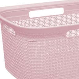 Wasmand van rotan gevlochten - 2x - lichtroze - kunststof - 45 liter - 59 x 41 x 27 cm — thumbnail 2
