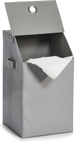 Zeller Wasmand - grijs - met deksel - polyester - 34 x 34 x 60 cm - Wasgoedmanden — thumbnail 3