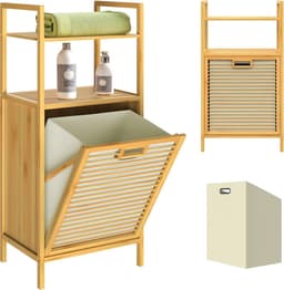 2x Badkamerrek met wasmand 70l bamboe badkamerkast 2 legplanken wassorteerder — thumbnail 3
