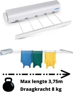 Waslijn - Roldrooglijn - Oprolbare waslijn - Waslijn uitrekbaar - Droogrek inklapbaar - Droogrek - - Uitrekbare waslijn - Drooglijn voor aan de muur — thumbnail 3