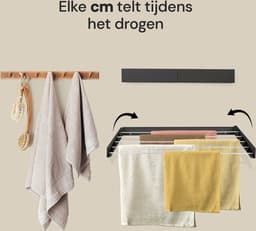 Vitapur Wasrek - Droogrek - Hangend - Wanddroogrek inklapbaar - Droogrekken - Inklapbaar - 80 x 40 cm - 4 meter drooglengte - Zwart — thumbnail 5