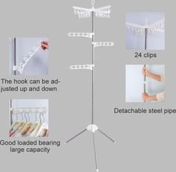 Opvouwbaar droogrek voor kleren - inklapbaar statief - kleerhanger hoek kledingstuk opslag plank - draagbaar wasorganisator - ivoor folding wall laundry rack — thumbnail 5