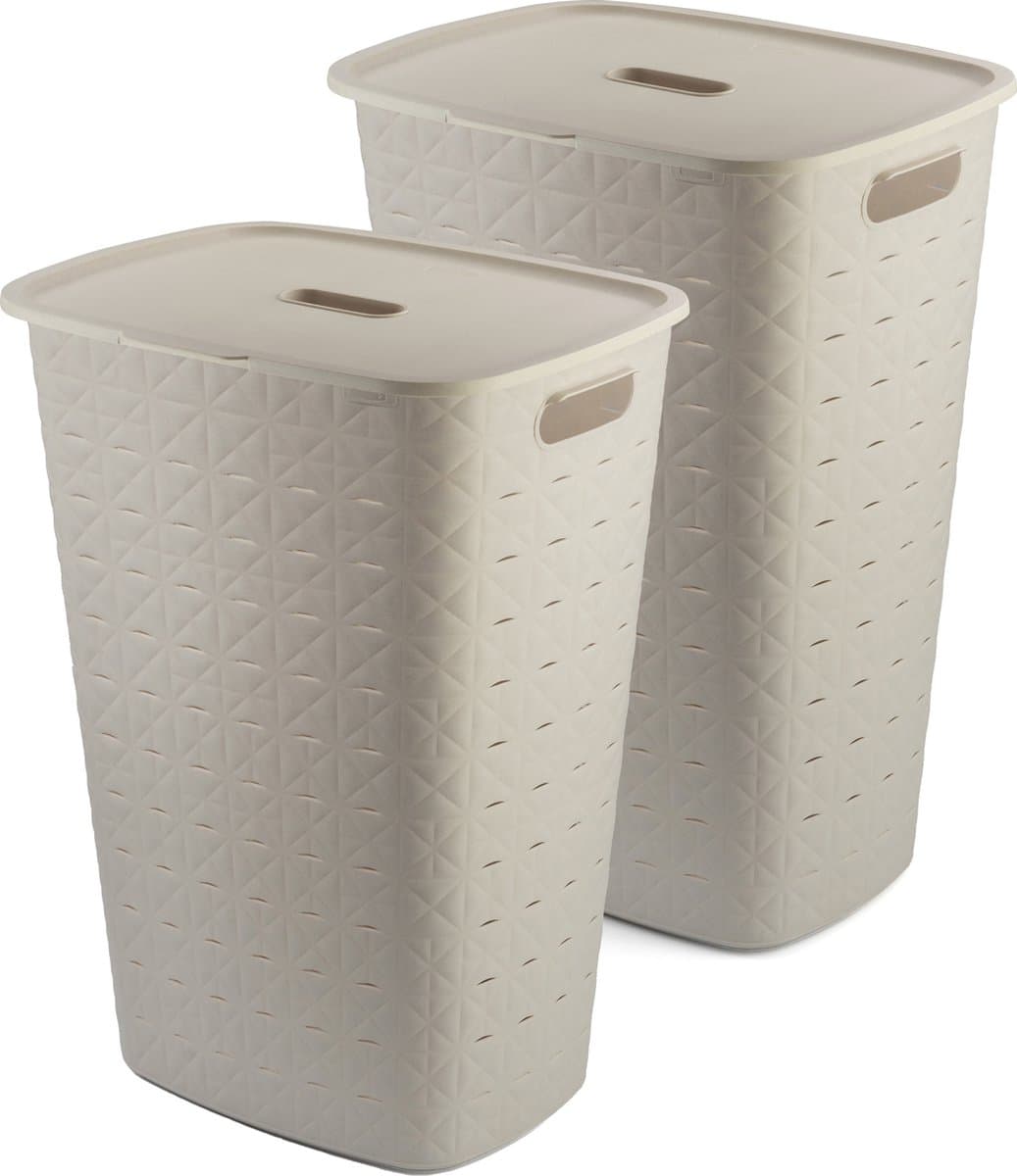 Curver Softex Wasmand met Deksel 56L - 2 stuks - Beige — afbeelding 1