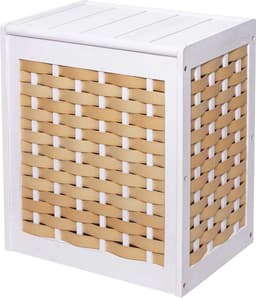Wasmand MCW-G37, wasverzamelaar wassorteerder wasbox, massief houten shabby-look rieten 61x51x35cm ~ wit — thumbnail 1