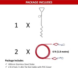 Grondanker hond - 18 meter Hondenkettingen voor buiten - Hond Tie Out Kabel - Heavy Duty Ground Spike Stake - Hond Tether Outdoor - Hond Camping Accessoires - Kabel & Spel - 6 ft - Rood Grondanker hond — thumbnail 4