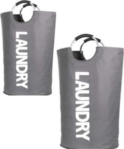wasmanden set-Set van 2 Wasmanden – Opvouwbaar – 82L – Oxford Waszak met Aluminium Handvat – 38x24x72 cm – Grijs — thumbnail 1