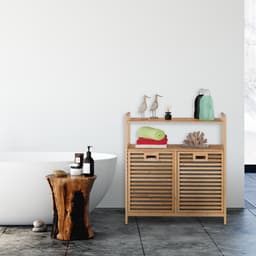 dubbele wasmand - bamboe - 2 vakken - kantelbaar - 40 liter per vak - op poten — thumbnail 2