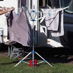 Droogmolen met Voet voor Camping & Thuis - Wasrek Staand - Droogrek Inklapbaar - Zilver met Blauw — thumbnail 3