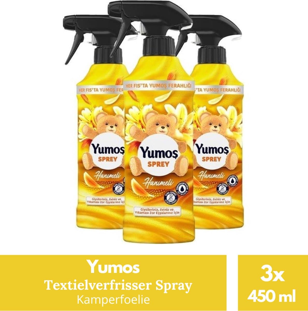 Yumos Textielverfrisser Kamperfoelie textielspray verwijdert geuren en laat een frisse geur achter - 3x 450ml — afbeelding 1