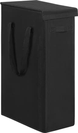 Slim Laundry Basket with Lid 58L - Breathable & Foldable - Large Storage Basket for Clothes - Wash Bedroom - Black — thumbnail 1