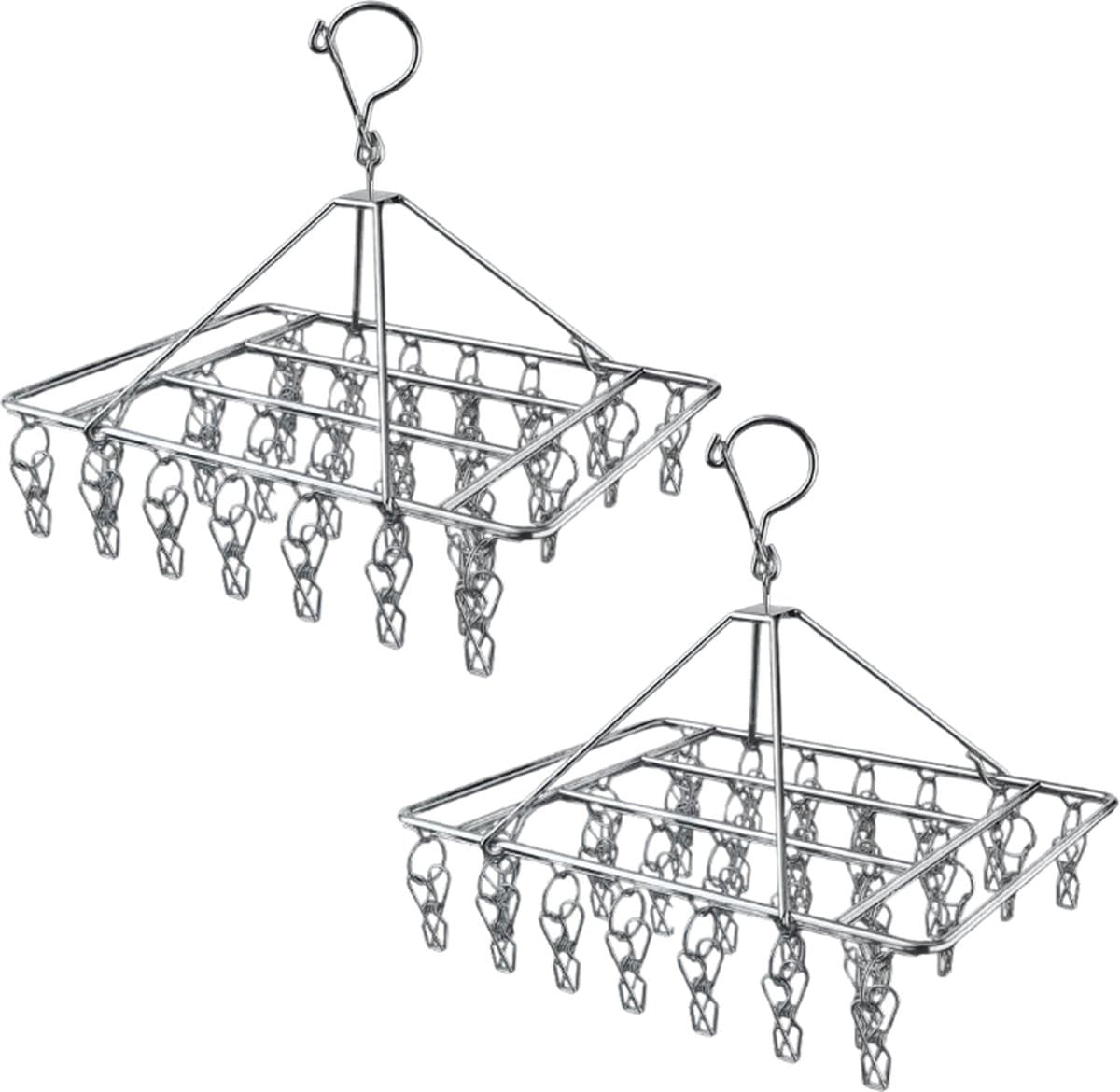 Droogcarrousel x2 -RVS Droogrek buiten met 30 Knijpers - Hangend Droogrek - Wasrek voor Binnen en Buiten- Camping Droogrek -Droogmolen voor sokken - Metalen Wasrek met Wasknijpers -Droogmolen Buiten-Extra Stevig — afbeelding 1