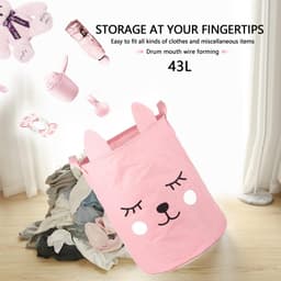 Kinderwasmand, opvouwbare opbergdoos, speelgoedorganizer, kledingorganizer, wasmand, opvouwbare ronde opbergmanden, katoen met handgrepen, 40 x 33 x 33 cm — thumbnail 3