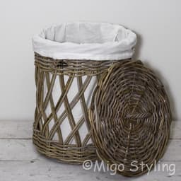 Wasmand - Rond - Open - Met binnenzak - Riet - Rotan - Dia38xH48 cm — thumbnail 1