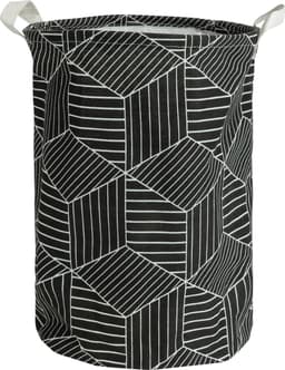 QUVIO Wasmand met handvaten - Waszak met 1 compartiment - Wassorteerder - Wasmanden - Wasbox - Opbergmand - Opbergmand kinderkamer - Speelgoedmand - Opvouwbaar - Hexagon patroon - 43 L - Jute - 33 x 33 x 40 cm (lxbxh) - Zwart en wit — thumbnail 1
