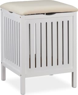 wasmand kruk - 40 liter - hout - 55 x 41 x 41 cm - badkamerkruk - op poten — thumbnail 2