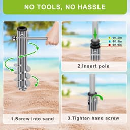 Zwaar schroefanker voor zand met winddichte basis, ideaal voor strandparasol en buitengebruik, geschikt voor parasolpalen van 1 tot 2 inch — thumbnail 4